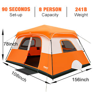 BeyondHOME Instant Cabin Tent, 8/10 Person Camping Tent with Rainfly- DoderBlue