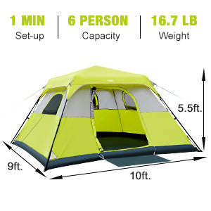 BeyondHOME Instant Cabin 6 Person Camping Tent-Orange