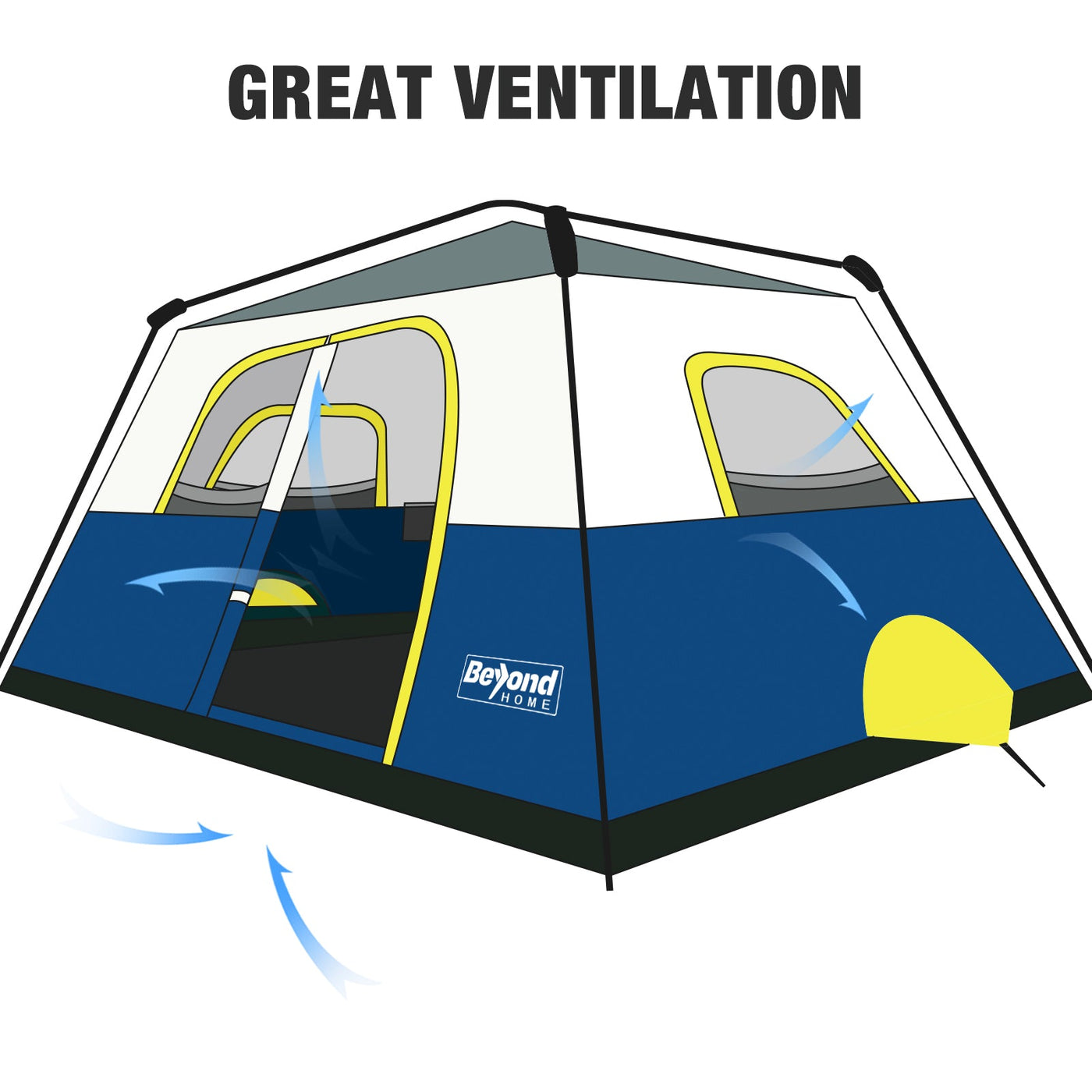 BeyondHOME Instant Cabin Tent, 8/10 Person Camping Tent with Rainfly- DoderBlue